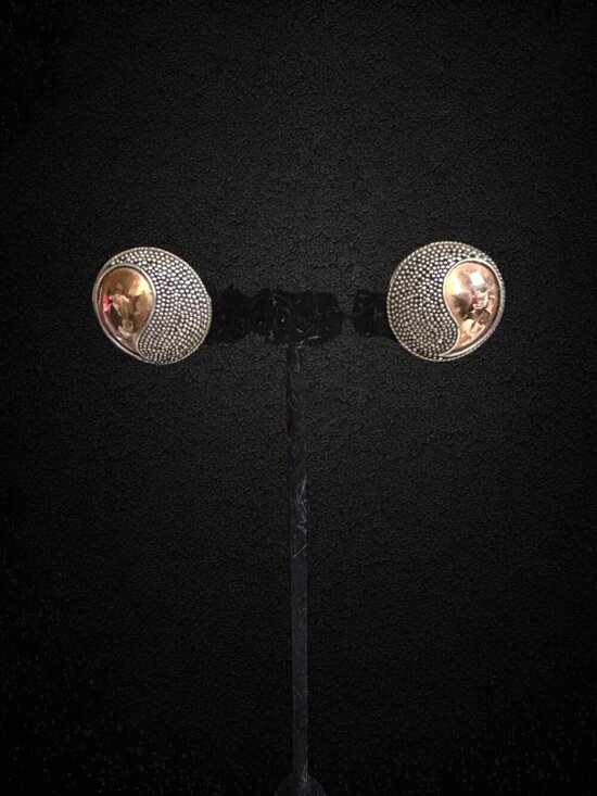 Jewelry - Sterling Silver 925 Yin Yang Stud Earrings Two Tone Artisan Modernist Post